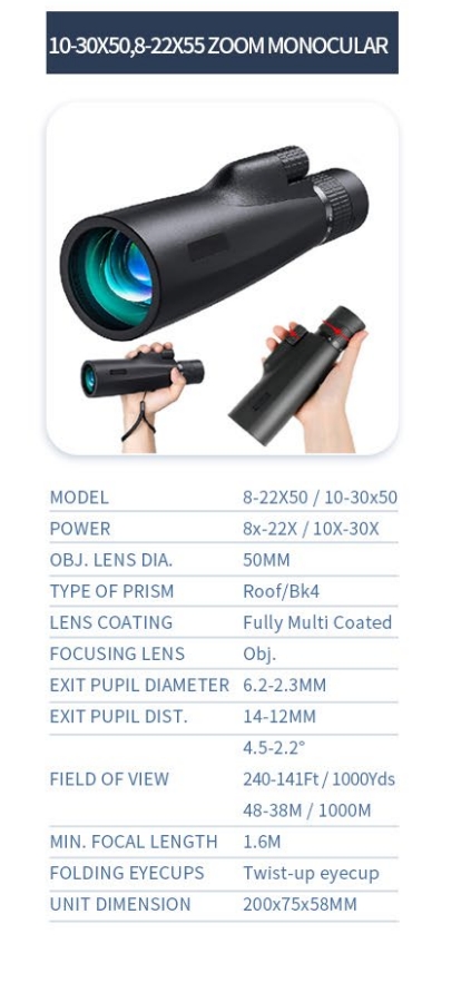 8-22X50Monocular 8-22x50 monoculaire